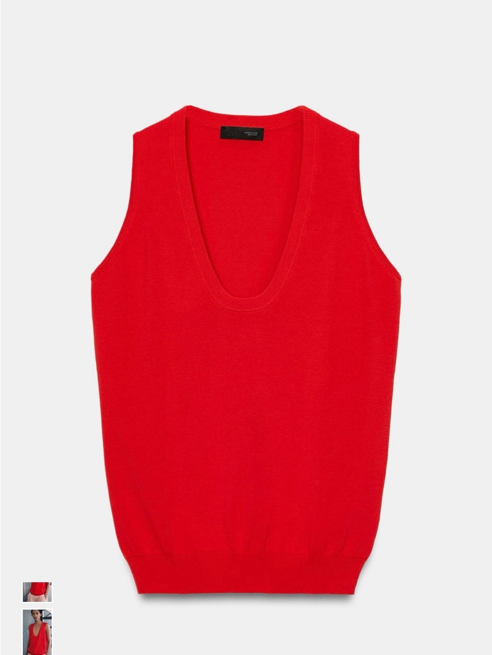 Zara Red Sleeveless Knit V-Neck Top